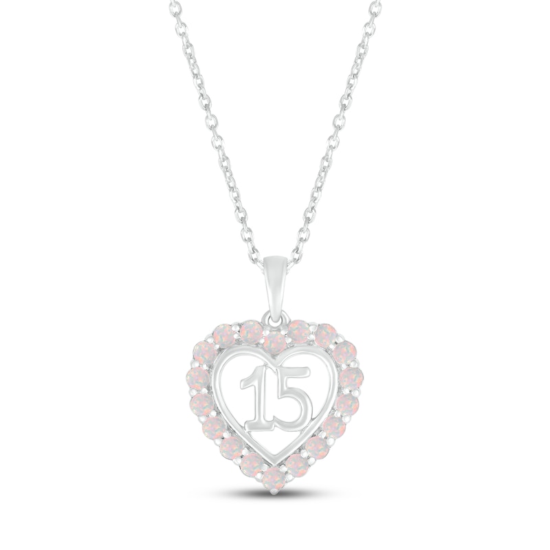 Lab-Created Opal Quinceañera Heart Necklace Sterling Silver 18"