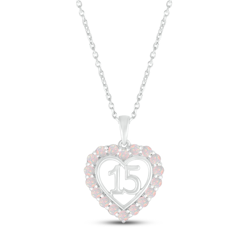 Main Image 1 of Lab-Created Opal Quinceañera Heart Necklace Sterling Silver 18"