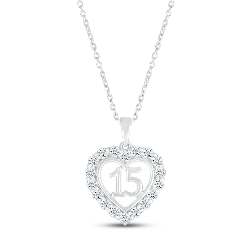 Main Image 1 of White Lab-Created Sapphire Quinceañera Heart Necklace Sterling Silver 18&quot;