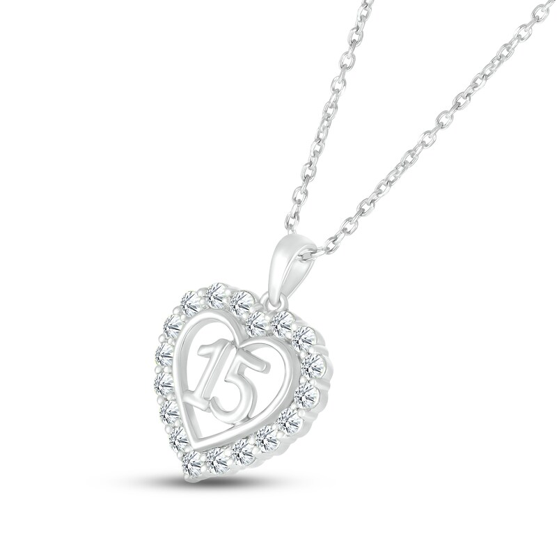 Main Image 2 of White Lab-Created Sapphire Quinceañera Heart Necklace Sterling Silver 18&quot;