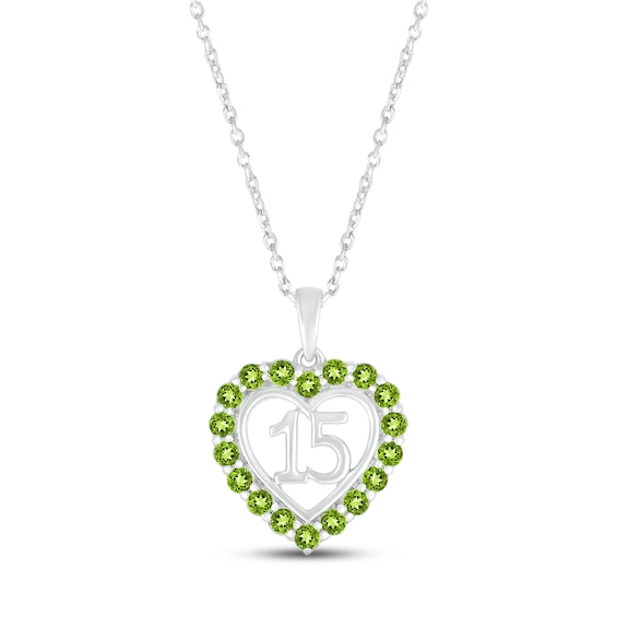 Peridot Quinceañera Heart Necklace Sterling Silver 18"