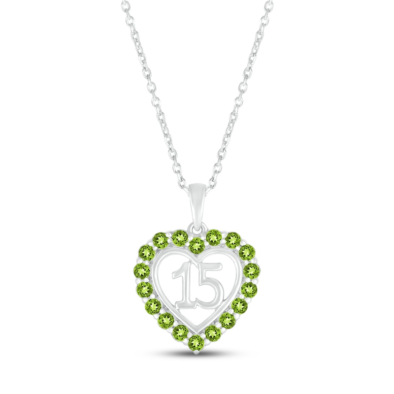 Main Image 1 of Peridot Quinceañera Heart Necklace Sterling Silver 18&quot;
