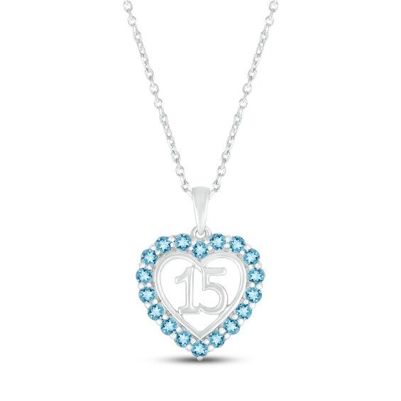 Swiss Blue Topaz Quinceañera Heart Necklace Sterling Silver 18"