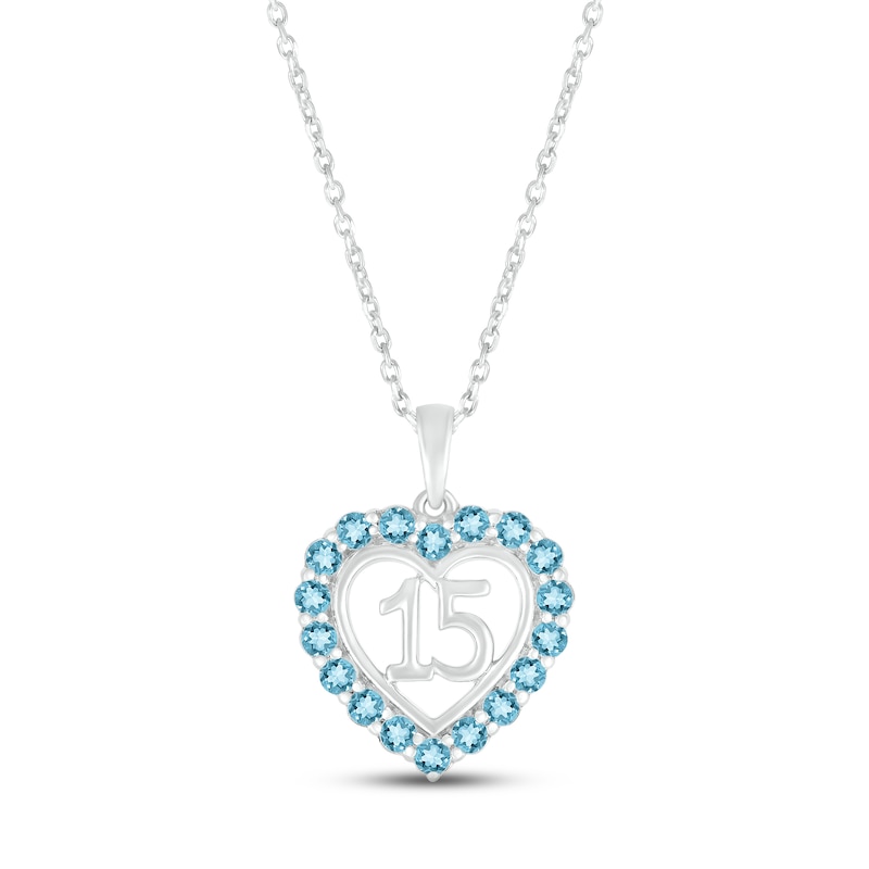Main Image 1 of Swiss Blue Topaz Quinceañera Heart Necklace Sterling Silver 18&quot;
