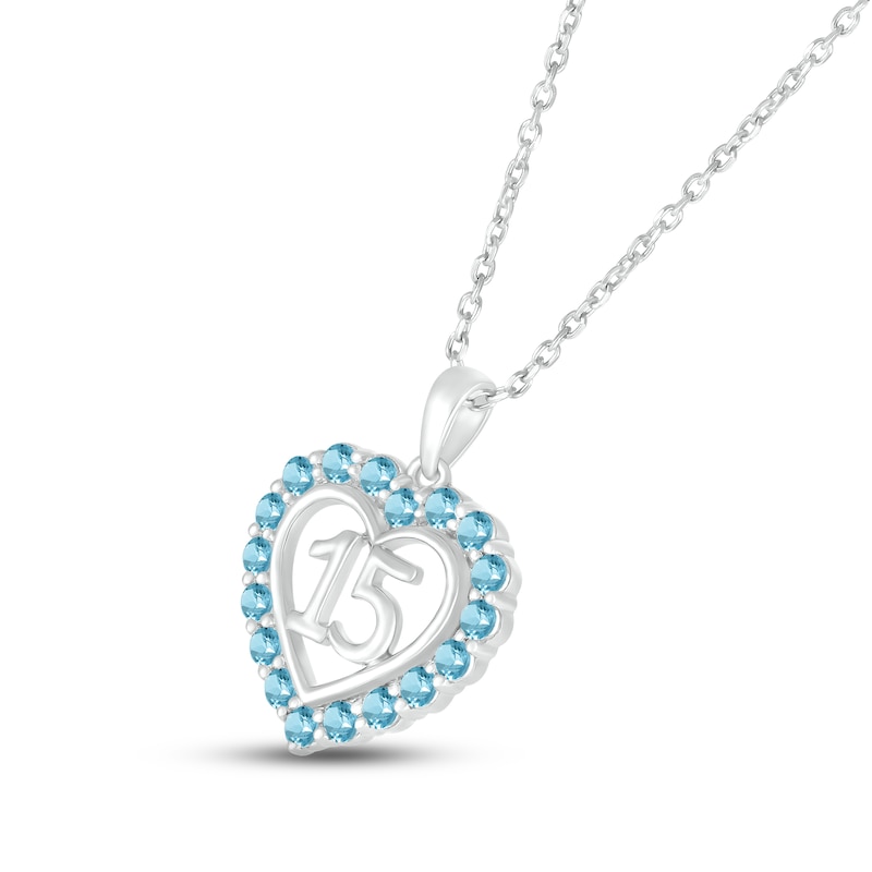 Main Image 2 of Swiss Blue Topaz Quinceañera Heart Necklace Sterling Silver 18&quot;