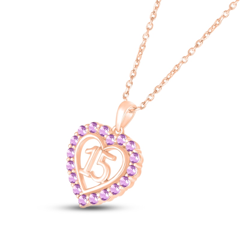 Main Image 2 of Amethyst Quinceañera Heart Necklace 10K Rose Gold 18&quot;