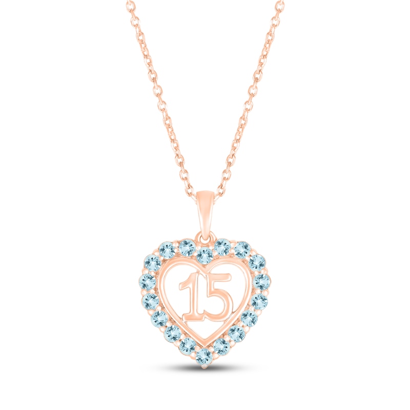 Main Image 1 of Aquamarine Quinceañera Heart Necklace 10K Rose Gold 18"