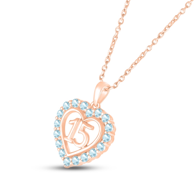 Aquamarine Quinceañera Heart Necklace 10K Rose Gold 18"