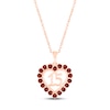 Garnet Quinceañera Heart Necklace 10K Rose Gold 18"