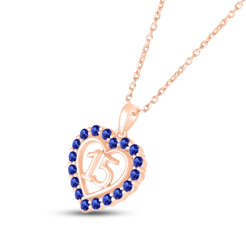 Main Image 2 of Blue Lab-Created Sapphire Quinceañera Heart Necklace 10K Rose Gold 18"