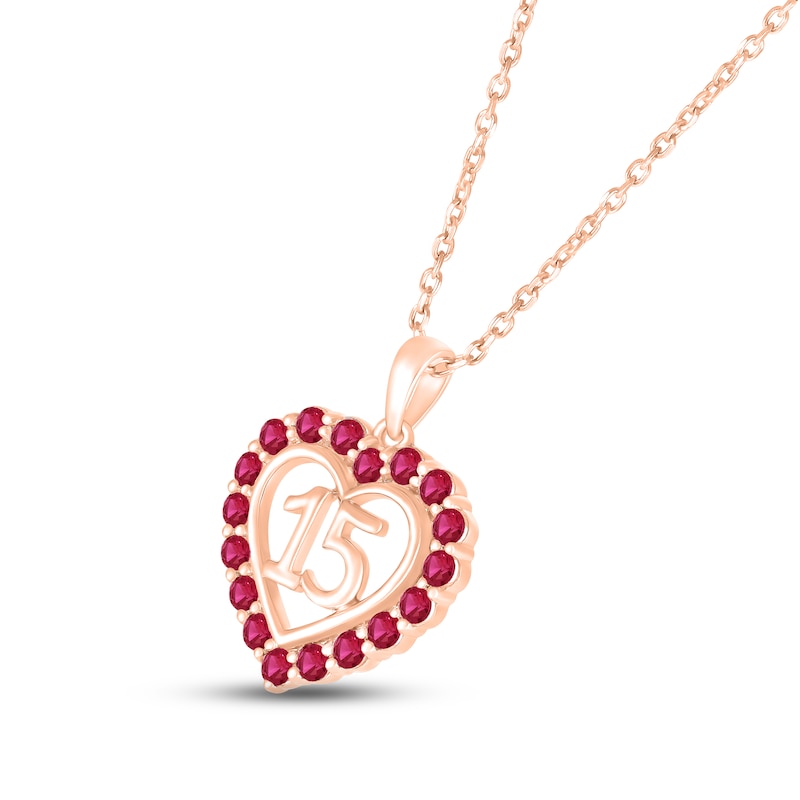 Lab-Created Ruby Quinceañera Heart Necklace 10K Rose Gold 18"