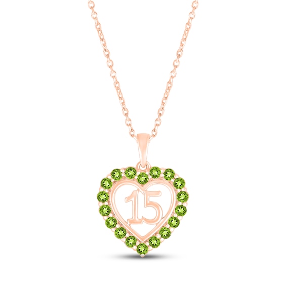 Peridot Quinceañera Heart Necklace 10K Rose Gold 18"