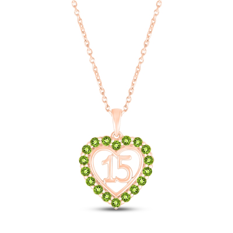 Main Image 1 of Peridot Quinceañera Heart Necklace 10K Rose Gold 18&quot;