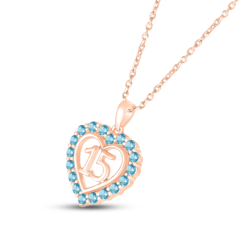 Main Image 2 of Swiss Blue Topaz Quinceañera Heart Necklace 10K Rose Gold 18&quot;