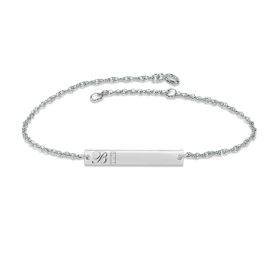 Diamond Initial Bar Bracelet 10K White Gold 7.25"