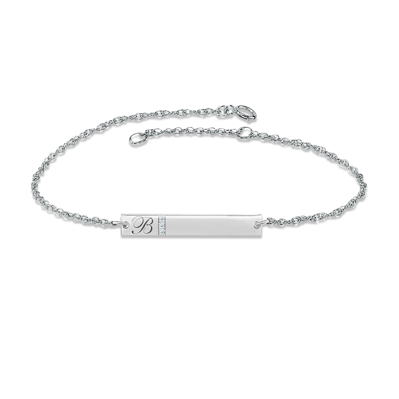 Diamond Initial Bar Bracelet 10K White Gold 7.25"