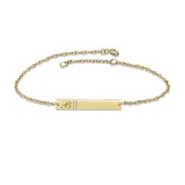Diamond Initial Bar Bracelet 10K Yellow Gold 7.25"