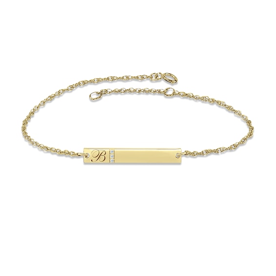 Diamond Initial Bar Bracelet 10K Gold 7.25