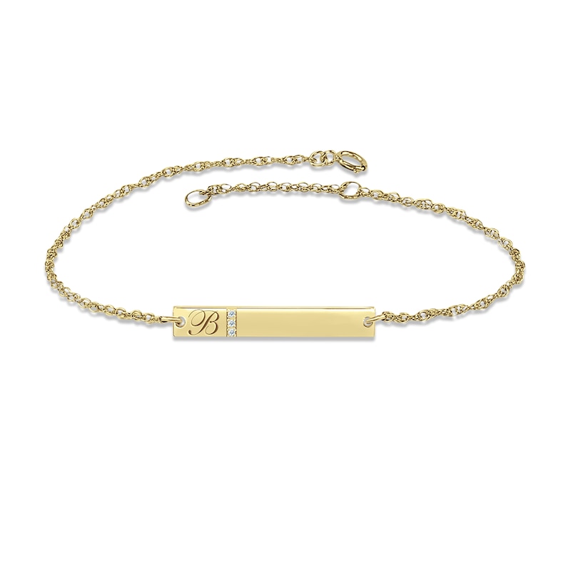 Diamond Initial Bar Bracelet 10K Yellow Gold 7.25"
