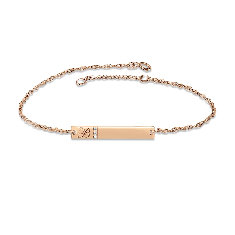 Main Image 1 of Diamond Initial Bar Bracelet 14K Rose Gold 7.25&quot;