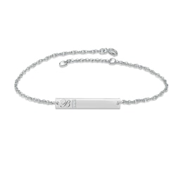 Diamond Initial Bar Bracelet 14K White Gold 7.25"