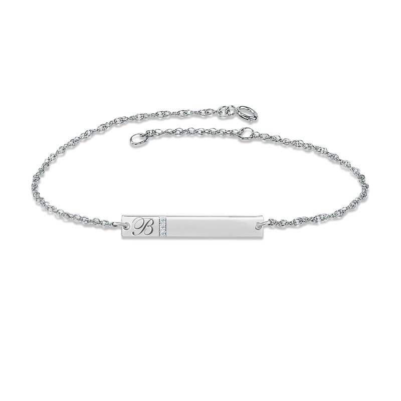 Main Image 1 of Diamond Initial Bar Bracelet 14K White Gold 7.25&quot;