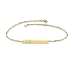 Diamond Initial Bar Bracelet 14K Yellow Gold 7.25"