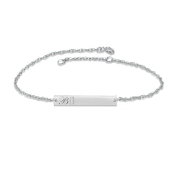 Diamond Initial Bar Bracelet Sterling Silver 7.25"