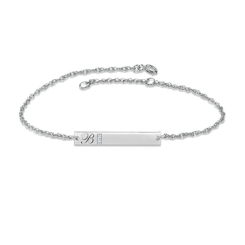 Main Image 1 of Diamond Initial Bar Bracelet Sterling Silver 7.25&quot;