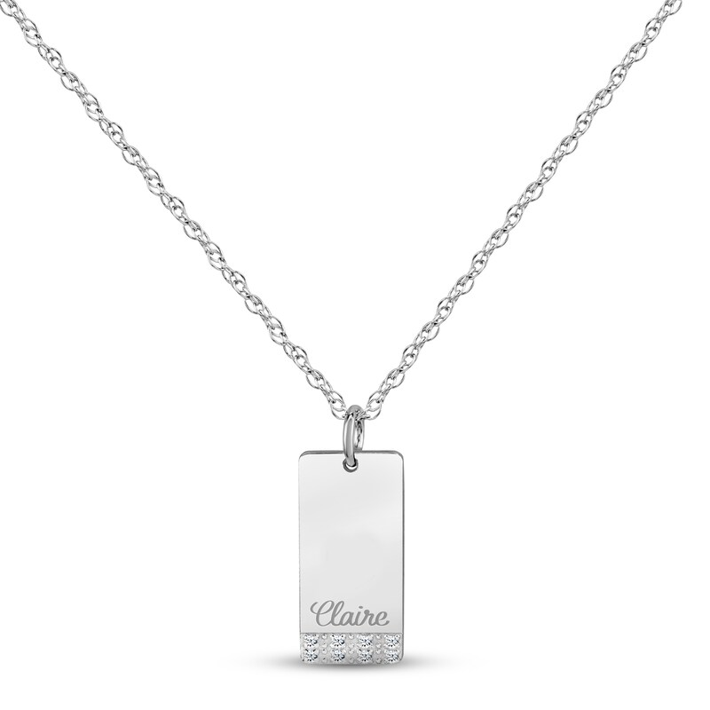 Main Image 1 of Diamond Name Dog Tag Necklace 10K White Gold 18"