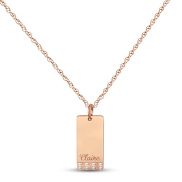 Diamond Name Dog Tag Necklace 14K Rose Gold 18"