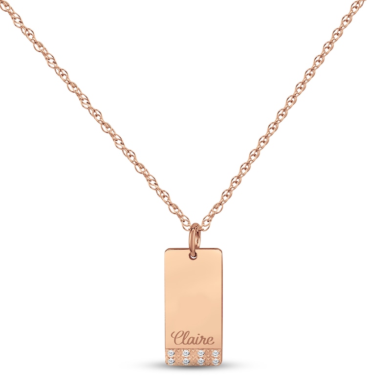 Main Image 1 of Diamond Name Dog Tag Necklace 14K Rose Gold 18&quot;
