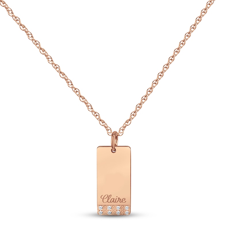 Diamond Name Dog Tag Necklace 14K Rose Gold 18