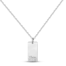 Diamond Name Dog Tag Necklace 14K White Gold 18"
