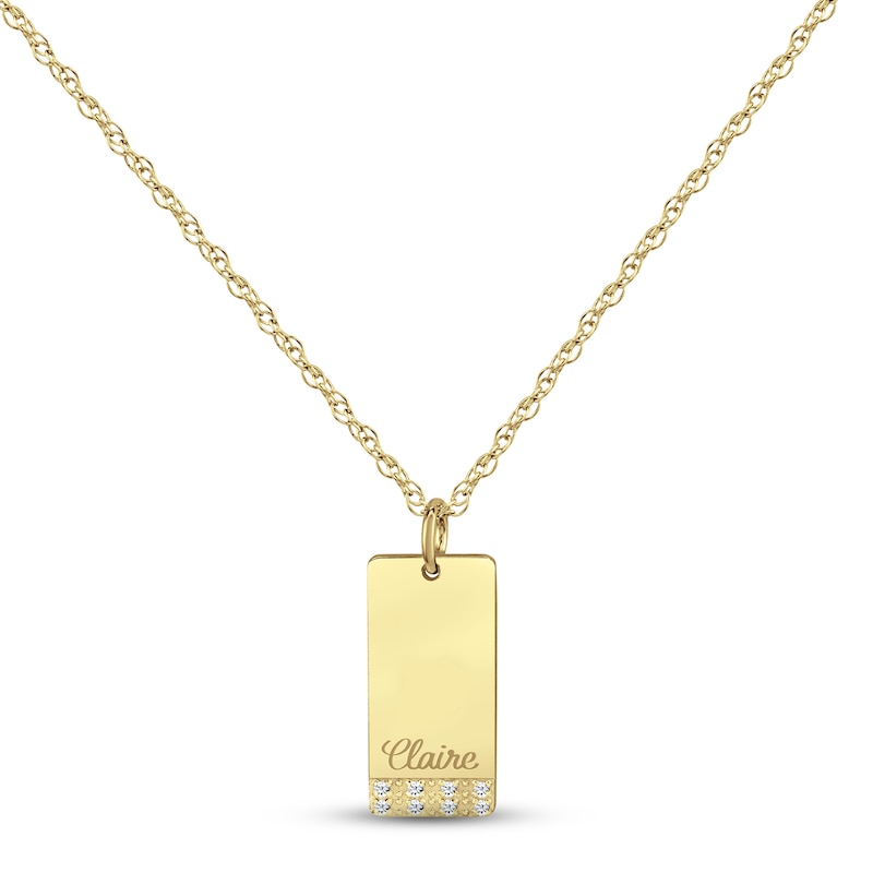 Diamond Name Dog Tag Necklace 14K Yellow Gold 18"