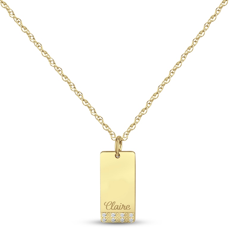 Main Image 1 of Diamond Name Dog Tag Necklace 14K Yellow Gold 18&quot;