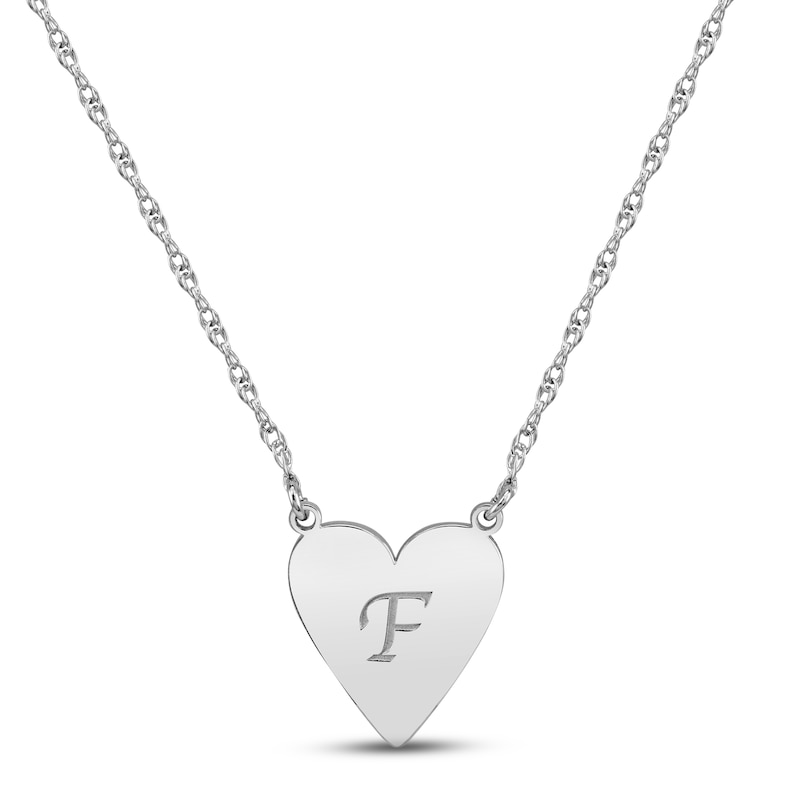 Script Initial Heart Necklace 10K White Gold 18"