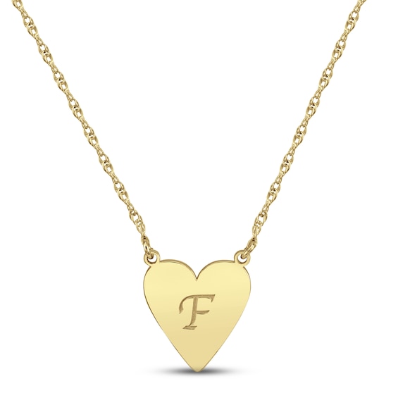 Script Initial Heart Necklace 14K Yellow Gold 18"