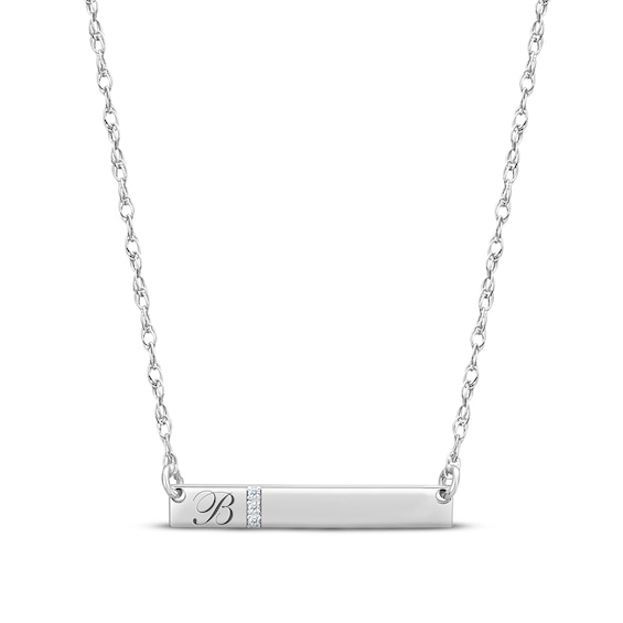 Diamond Initial Bar Necklace 10K White Gold 18"