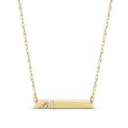 Diamond Initial Bar Necklace 10K Yellow Gold 18"