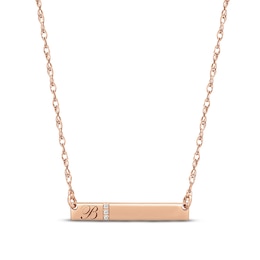 Diamond Initial Bar Necklace 14K Rose Gold 18"