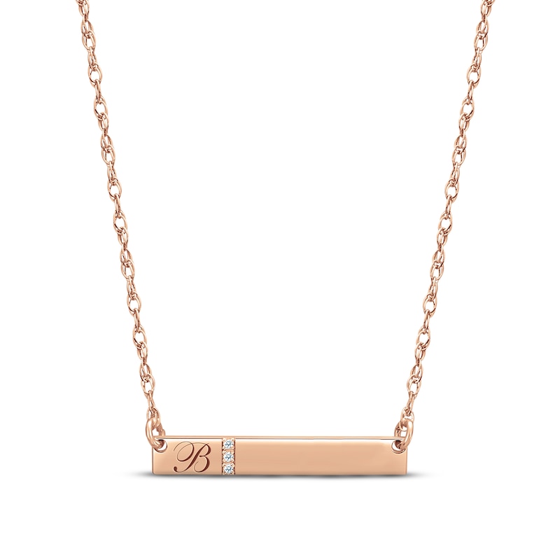 Main Image 1 of Diamond Initial Bar Necklace 14K Rose Gold 18&quot;
