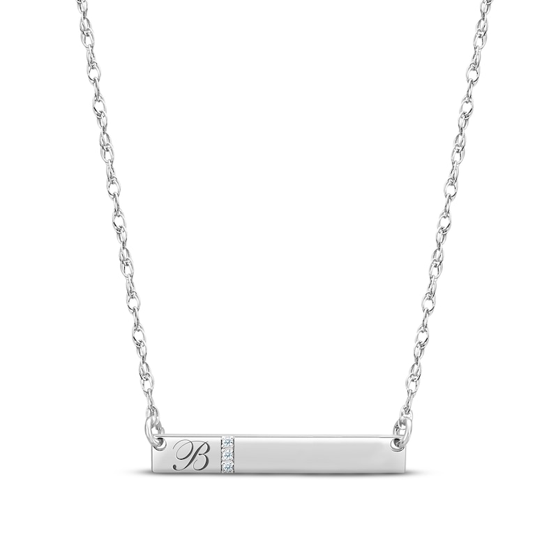 Diamond Initial Bar Necklace 14K White Gold 18"