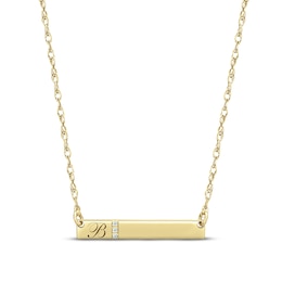 Diamond Initial Bar Necklace 14K Yellow Gold 18"