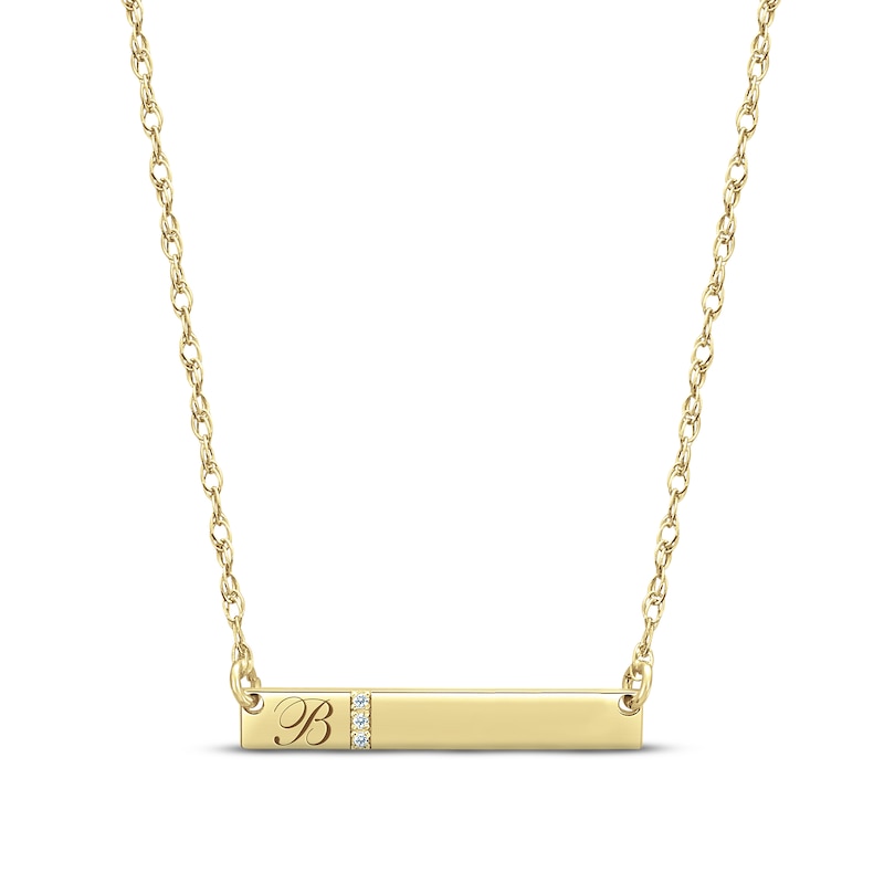 Main Image 1 of Diamond Initial Bar Necklace 14K Yellow Gold 18&quot;