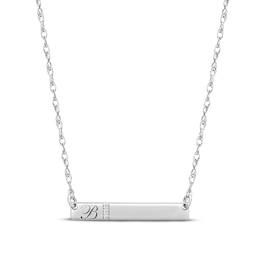 Diamond Initial Bar Necklace Sterling Silver 18"
