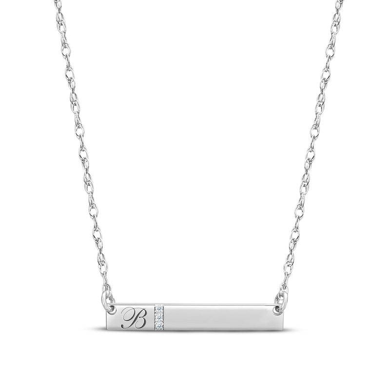 Main Image 1 of Diamond Initial Bar Necklace Sterling Silver 18&quot;