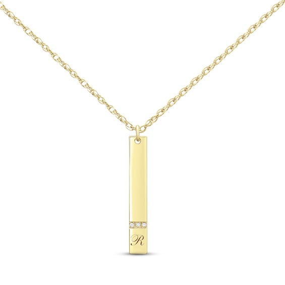 Diamond Initial Vertical Bar Necklace 14K Yellow Gold 18"