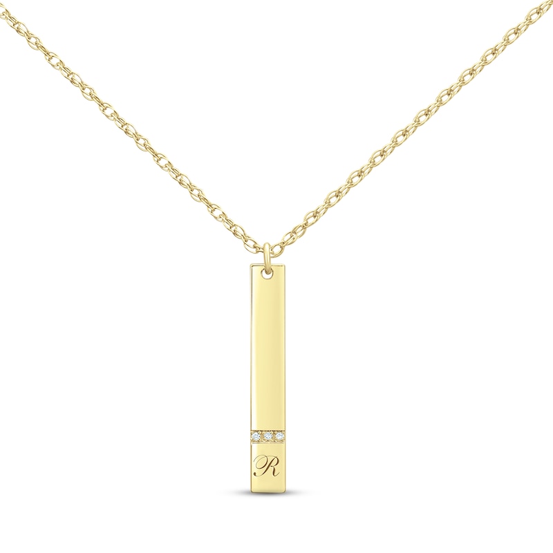Main Image 1 of Diamond Initial Vertical Bar Necklace 14K Yellow Gold 18&quot;