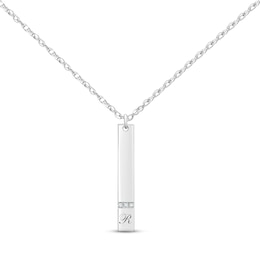 Diamond Initial Vertical Bar Necklace Sterling Silver 18"
